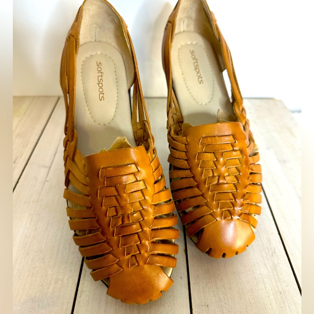 Softspots Tan Leather Huarache Sandals